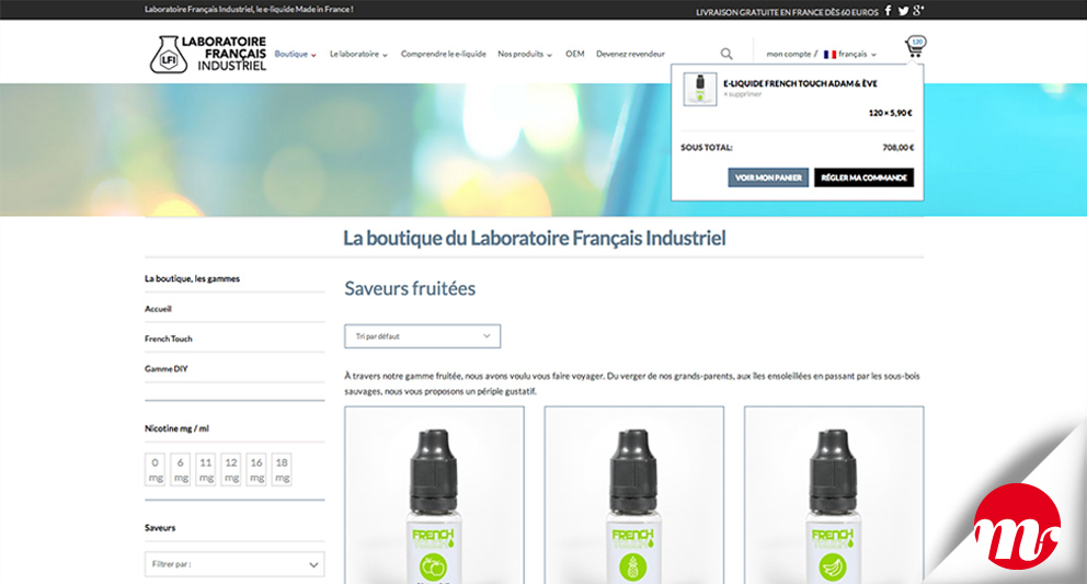 web design du e-commerce pour l'unique fabricant français de e-liquide