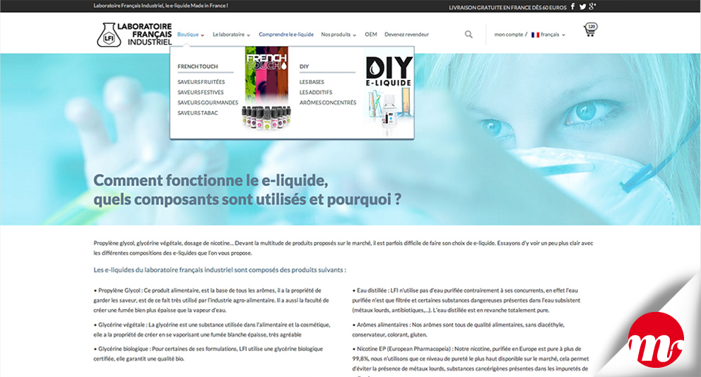 web design du e-commerce pour l'unique fabricant français de e-liquide